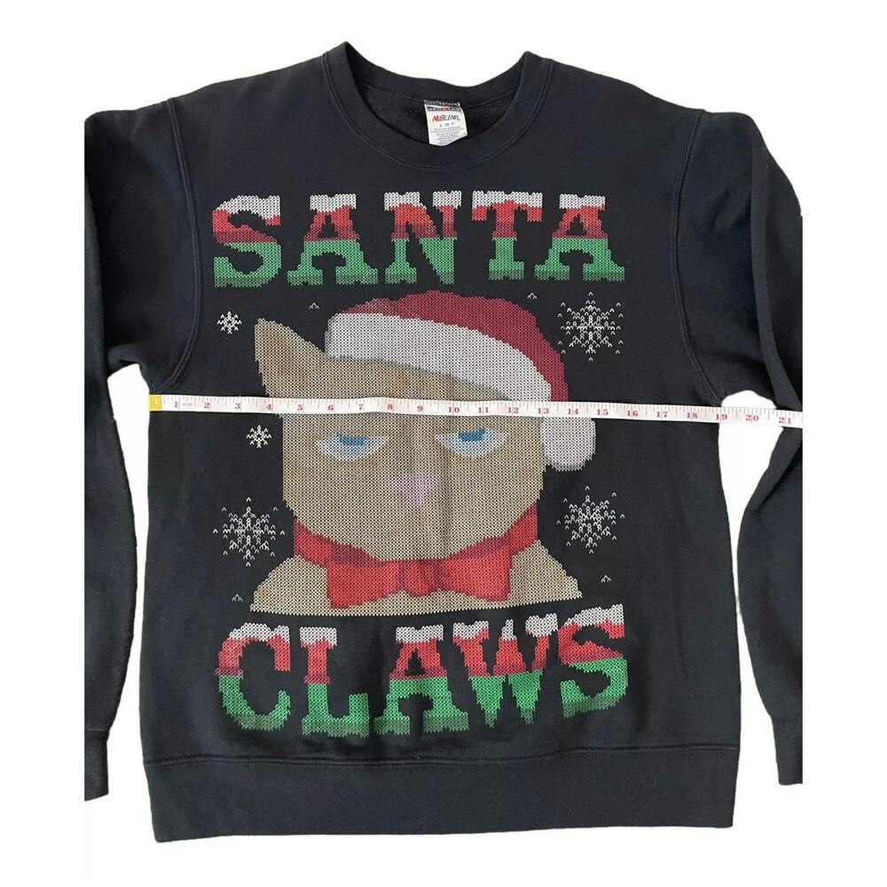 Holiday Time Ugly Christmas Men's Sweater Santa Claws Black Crewneck Size Small - Picture 5 of 7